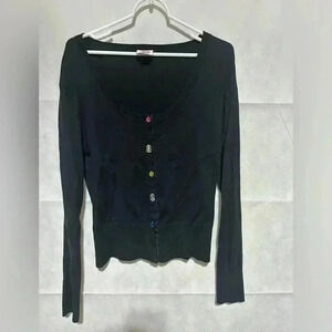 Vintage FIORUCCI Black Jeweled Snap Button Cardigan Women’s Large 90’s Y2k EUC!